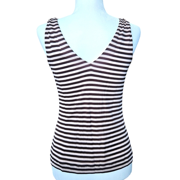 Lida Baday brown and blush striped tank top V-neck and back lined size M - Picture 2 of 9